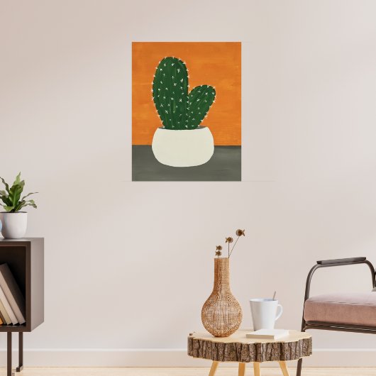 Orangefarbene und graue Acrylkakteen Poster (Wohnzimmer 3)