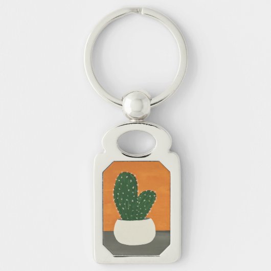 Orangefarbene und graue Acrylkakteen Schlüsselanhänger (Vorderseite)