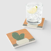 Orangefarbene und graue Acrylkakteen Steinuntersetzer (Seitenansicht)