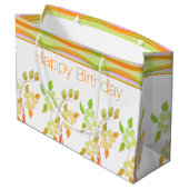 Orangefarbene und grün geblümte Accent Bag Große Geschenktüte (Rückseite Schrägansicht)