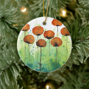 Orangefarbene und grüne Blume Keramik Ornament
