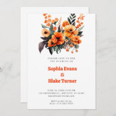 Orangefarbene und grüne Blumenbouquet White Weddin Einladung (Vorne/Hinten)