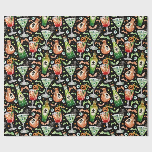 Orangefarbene und grüne Halloween-Cocktails und -T Geschenkpapier (Flach)