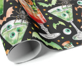 Orangefarbene und grüne Halloween-Cocktails und -T Geschenkpapier (Rolleneckpunkt)