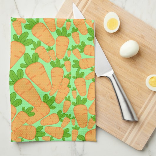 Orangefarbene und grüne Karotten Geschirrtuch (Viertel Falte)