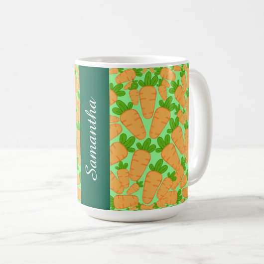 Orangefarbene und grüne Karotten Kaffeetasse (VorderseiteRechts)
