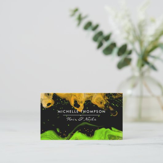 Orangefarbene und grüne Neongrenzen Visitenkarte (Stehend Vorderseite)