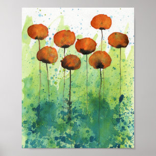 Orangefarbene und grüne Pflaumen, Aquarellmauer, B Poster