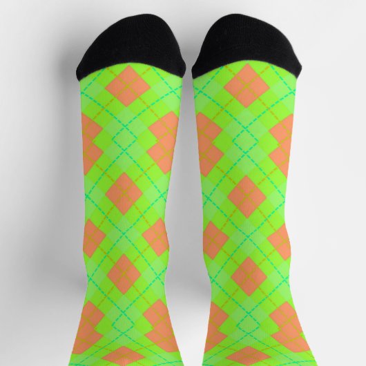 Orangefarbene und grüne Raute Socken (Oben)