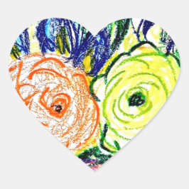 Orangefarbene und grüne Rosas für Herzklammern Herz-Aufkleber