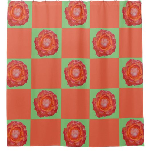 Orangefarbene und grüne Rose Duschvorhang (Vorderseite)