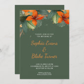 Orangefarbene und grüne tropische Grüne Hochzeit Einladung (Vorne/Hinten)