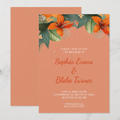 Orangefarbene und grüne tropische Orangenhochzeit Einladung (Vorne/Hinten)