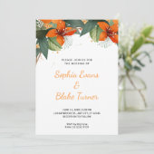 Orangefarbene und grüne tropische weiße Hochzeit Einladung (Stehend Vorderseite)