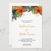 Orangefarbene und grüne tropische weiße Hochzeit Einladung (Vorne/Hinten)