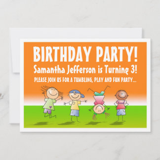 Orangefarbene und grüne Tumbling-Gym-Party Einladu Einladung