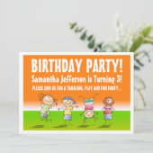 Orangefarbene und grüne Tumbling-Gym-Party Einladu Einladung (Stehend Vorderseite)