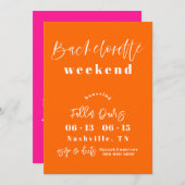 Orangefarbene und heiß rosa Bachelorette Einladung (Vorne/Hinten)