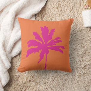 Orangefarbene und heiß rosa moderne tropische Palm Kissen