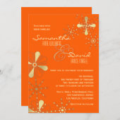 Orangefarbene und indische Hochzeit Inspiriert Einladung (Vorne/Hinten)