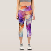 Orangefarbene und Lila Alkoholtinte Abstrakt Capri Leggings (Vorderseite)