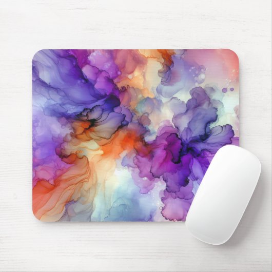Orangefarbene und Lila Alkoholtinte Abstrakt Mousepad (Mit Mouse)
