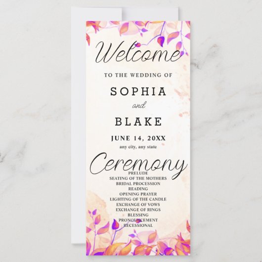 Orangefarbene und Lila Blätter Orange Wedding Prog (Vorderseite)