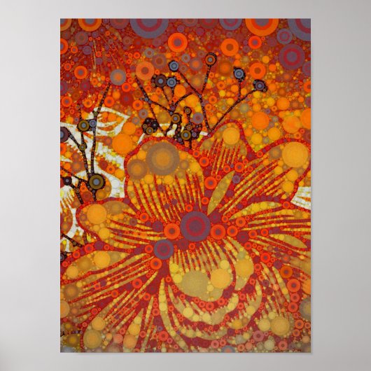 Orangefarbene und Lila Blumen Moderner Pop Kunst Poster (Vorne)