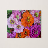 Orangefarbene und lila Dahlien-Blume Puzzle (Horizontal)