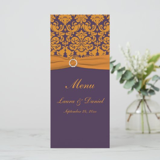 Orangefarbene und Lila Damaskus-Menükarte Menükarte (Stehend Vorderseite)