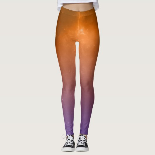 Orangefarbene und Lila feste Leggings (Vorderseite)