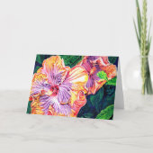 Orangefarbene und Lila Hibiskus-Grußkarte Karte (Vorderseite)