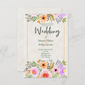 Orangefarbene und lila Hochzeit mit Blumen Einladung (Vorne/Hinten)