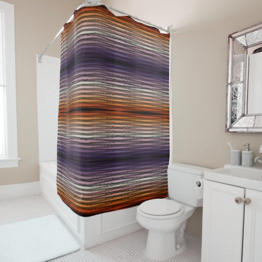 Orangefarbene und Lila salzige Wasserfarben Duschvorhang (Beispiel)