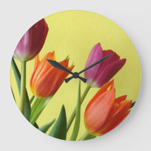 Orangefarbene und Lila Tulpenuhr Große Wanduhr
