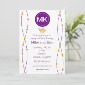 Orangefarbene und lila Verlobung Einladung (Stehend Vorderseite)