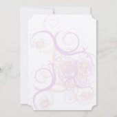 Orangefarbene und Lila Wirbel und Herzenshochzeite Einladung (Rückseite)