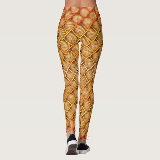 Orangefarbene und ockerfarbene Plätze mit abstrakt Leggings (Rückseite)