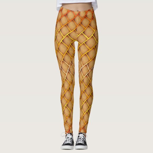 Orangefarbene und ockerfarbene Plätze mit abstrakt Leggings (Vorderseite)