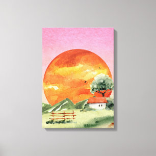 Orangefarbene und rosa ästhetische Sonnenuntergang Leinwanddruck