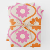 Orangefarbene und rosa Blume auf Vintagem Ogee Geschenkpapier Set (Beispiel)