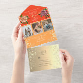 Orangefarbene und rosa Blumenzehen All In One Einladung (Abreißen)