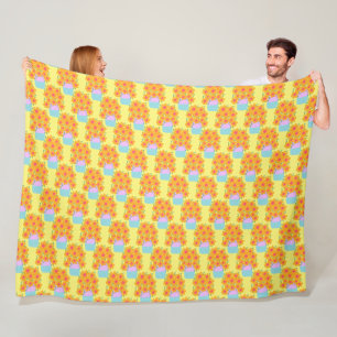 Orangefarbene und rosa Frühlingsblumen Fleecedecke