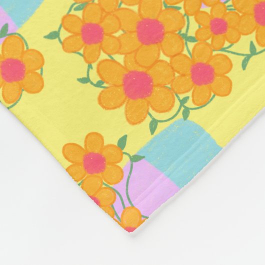 Orangefarbene und rosa Frühlingsblumen Fleecedecke (Ecke)