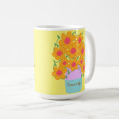 Orangefarbene und rosa Frühlingsblumen Kaffeetasse (VorderseiteRechts)