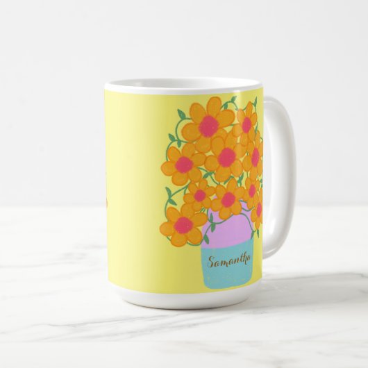 Orangefarbene und rosa Frühlingsblumen Kaffeetasse (VorderseiteRechts)