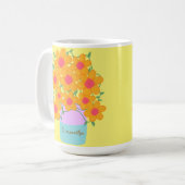Orangefarbene und rosa Frühlingsblumen Kaffeetasse (Vorderseite Links)