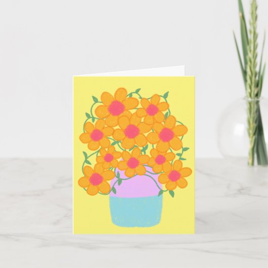 Orangefarbene und rosa Frühlingsblumen Karte (Vorderseite)