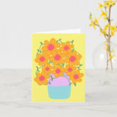 Orangefarbene und rosa Frühlingsblumen Karte (Gelbe Blume)