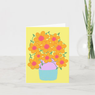 Orangefarbene und rosa Frühlingsblumen Karte